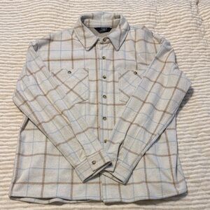 NWOT Light Plaid Button-Up Shacket in Cream and Tan
